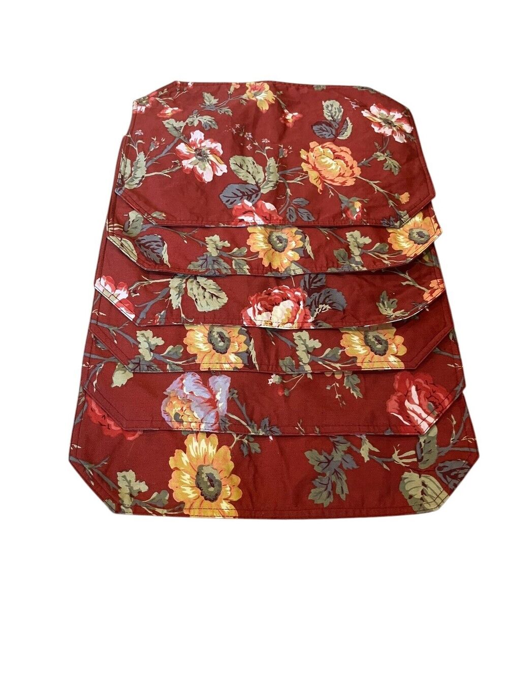 Shabby Chic Placemats Country Floral Cotton Set Of 6 Red Flowers 12 X 17”